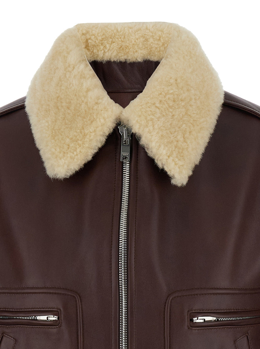 Bottega Veneta Jackets? Bottega Veneta Women Brown Shearling Coat With Removable Fur Collar And Front Zip Closure In Leather Woman Luxury Designer Outerwear Jacket