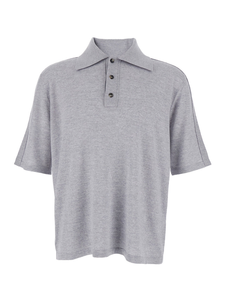 Bottega Veneta Polo Shirts? Bottega Veneta Men Grey Polo Shirt With Classic Collar And Front Button Closure In Wool Man Premium Everyday Polo Shirt