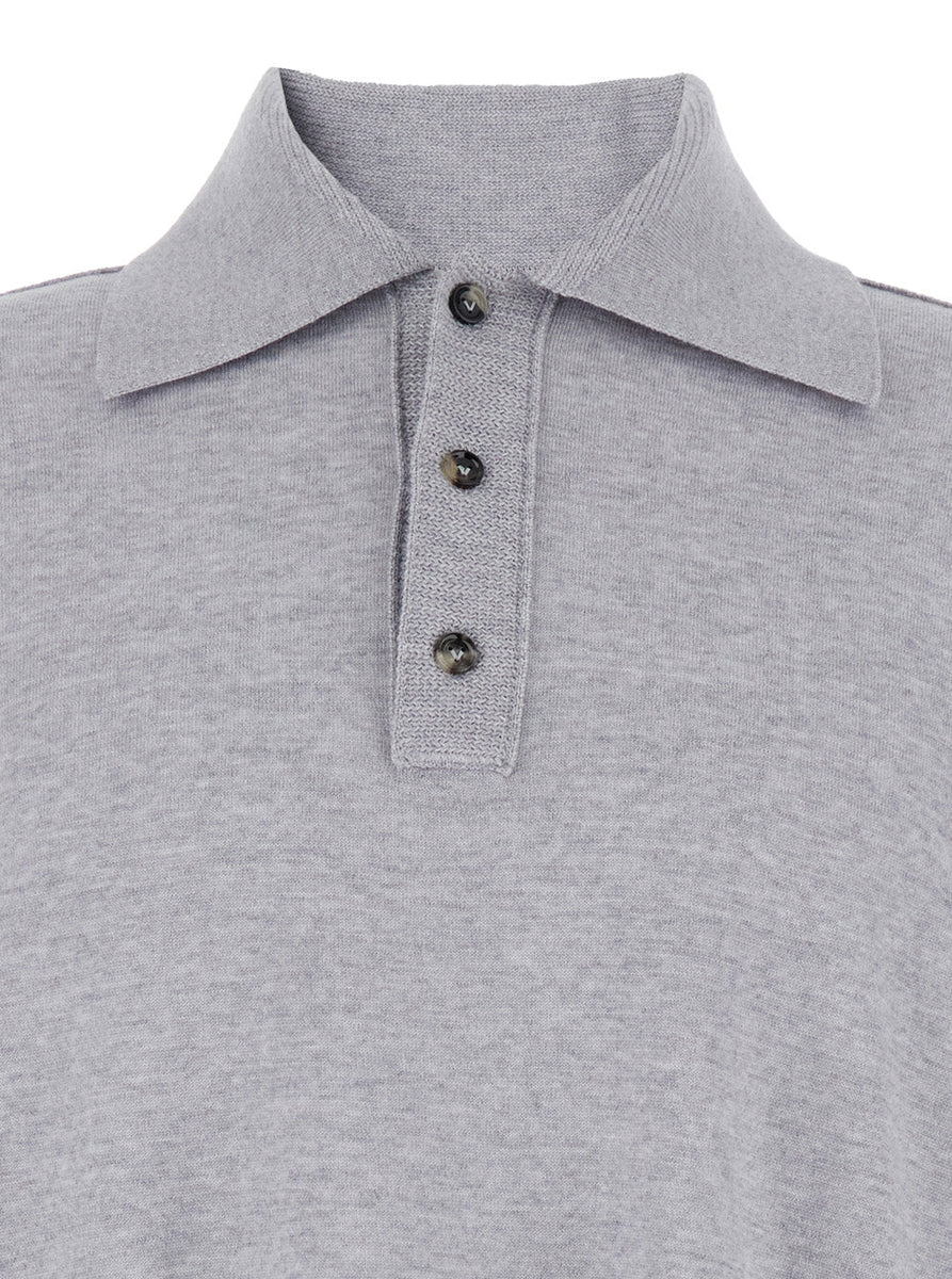 Bottega Veneta Polo Shirts? Bottega Veneta Men Grey Polo Shirt With Classic Collar And Front Button Closure In Wool Man Classic Designer Cotton Polo Shirt