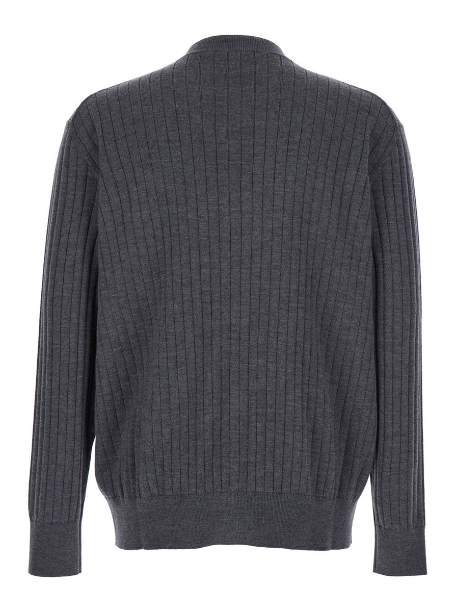 Bottega Veneta Sweaters? Bottega Veneta Men Grey Crewneck Cardigan With Front Button Closure And Ribbed Knit In Wool Man Premium Casual Designer Knitwear