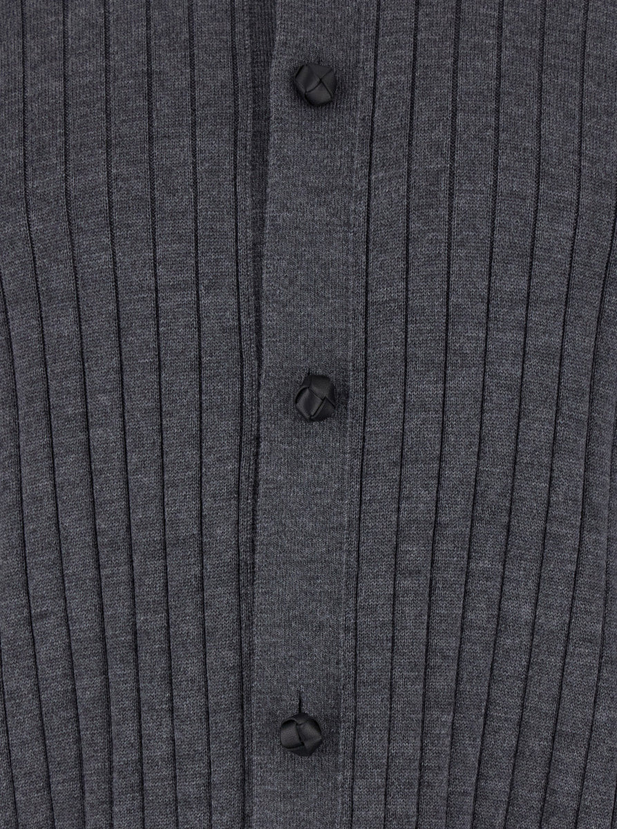Bottega Veneta Sweaters? Bottega Veneta Men Grey Crewneck Cardigan With Front Button Closure And Ribbed Knit In Wool Man Premium Casual Designer Knitwear