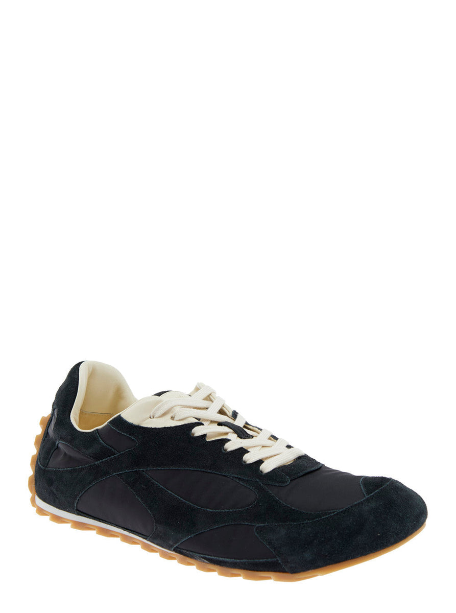 Bottega Veneta Shoes - Bottega Veneta Men 'Orbit' Black Low Top Sneakers With Logo Patch On The Tongue In Suede And Tech Fabric Man Comfortable Everyday Designer Shoes