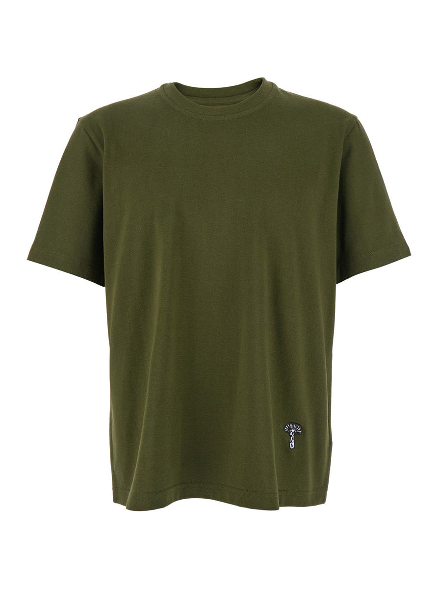 Bottega Veneta T-Shirts? Bottega Veneta Men Green Crewneck T-Shirt With Mushroom Embroidery On The Front In Cotton Man Premium Designer Cotton T-Shirt