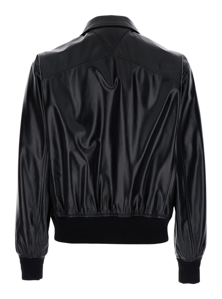Bottega Veneta Jackets? Bottega Veneta Men Black Bomber Jacket With Two Front Welt Pockets In Leather Man Stylish Everyday Designer Outerwear