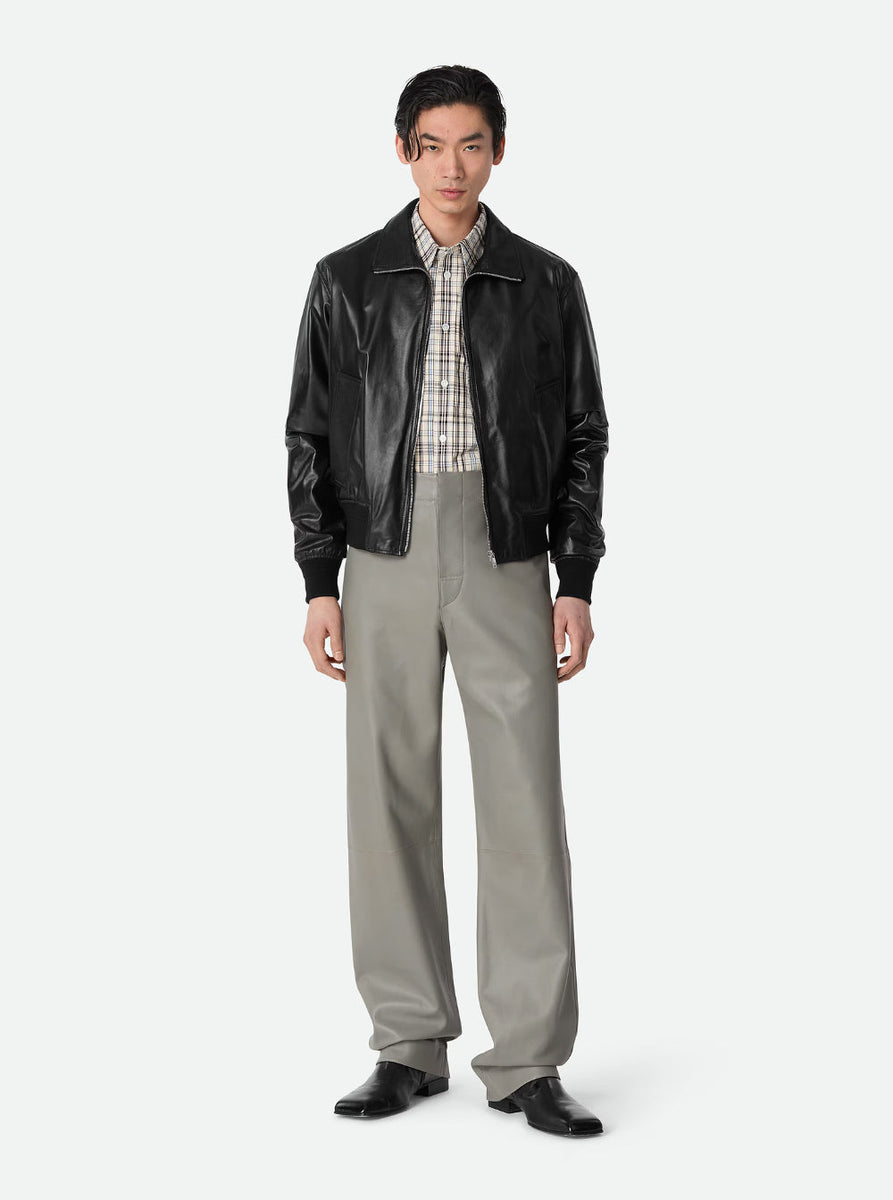 Bottega Veneta Jackets? Bottega Veneta Men Black Bomber Jacket With Two Front Welt Pockets In Leather Man Stylish Everyday Designer Outerwear