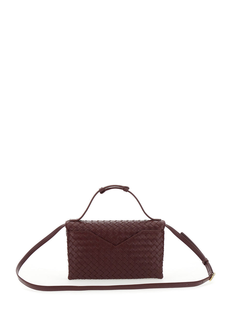 Bottega Veneta Bags? Bottega Veneta Women 'Knot Lock' Bordeaux Crossbody Bag With Intreccio Motif And Metal Knot Closure In Leather Woman Premium Designer Shoulder Bag