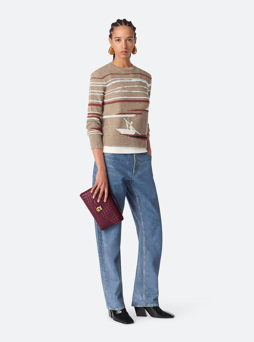 Bottega Veneta Bags? Bottega Veneta Women 'Knot Lock' Bordeaux Crossbody Bag With Intreccio Motif And Metal Knot Closure In Leather Woman Premium Designer Shoulder Bag