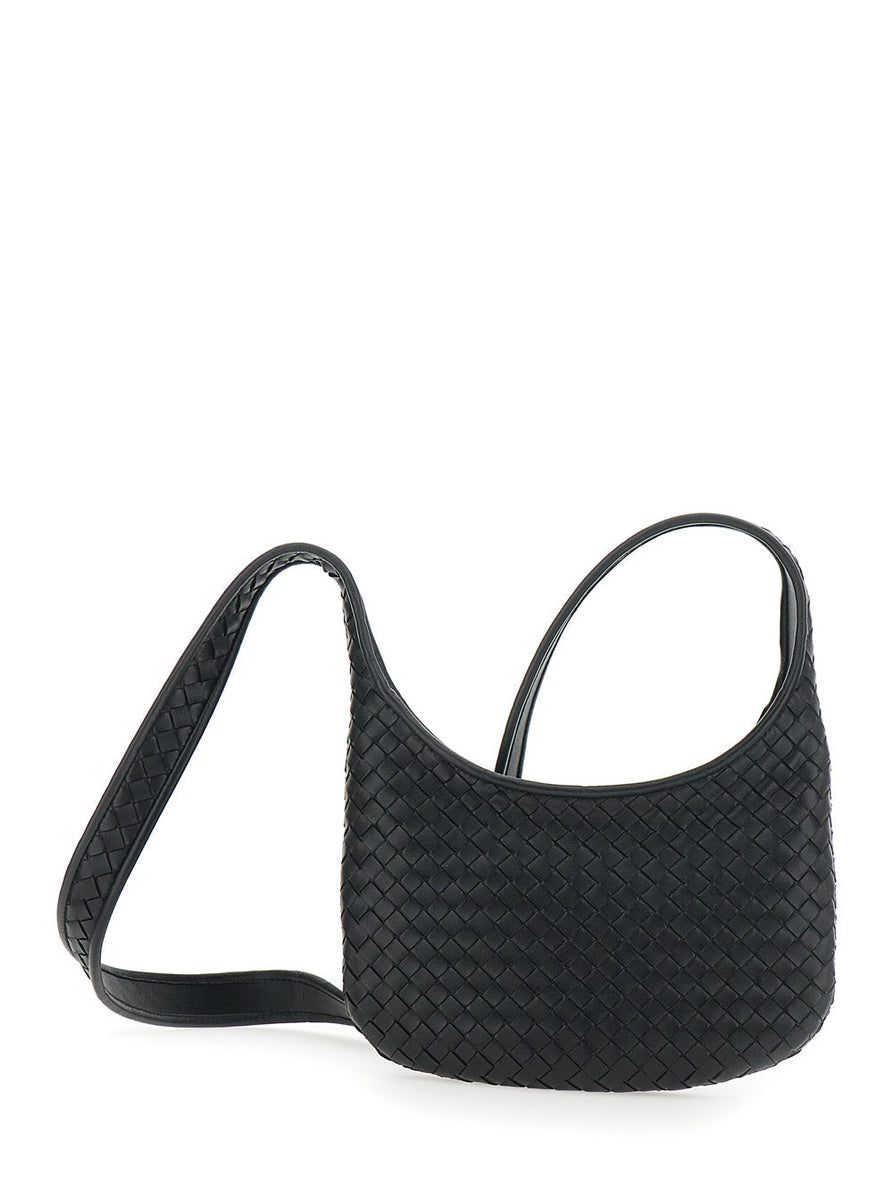 Bottega Veneta Bags? Bottega Veneta Men 'Veneto' Black Shoulder Bag With Fixed Shoulder Strap And All-Over Intrecciato Motif In Leather Man Premium Designer Shoulder Bag