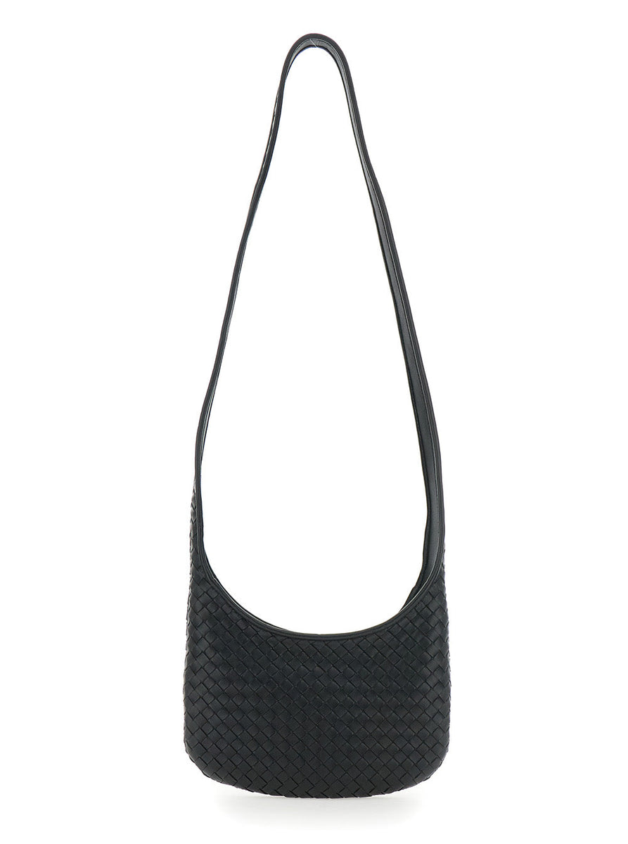 Bottega Veneta Bags? Bottega Veneta Men 'Veneto' Black Shoulder Bag With Fixed Shoulder Strap And All-Over Intrecciato Motif In Leather Man Premium Designer Shoulder Bag
