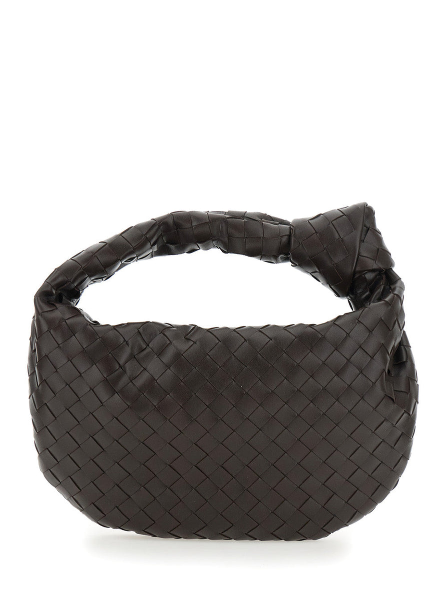Bottega Veneta Bags? Bottega Veneta Women 'Jodie' Brown Small Shoulder Bag With Knot Detail And Intrecciato Motif In Leather Woman Luxury Designer Leather Handbag