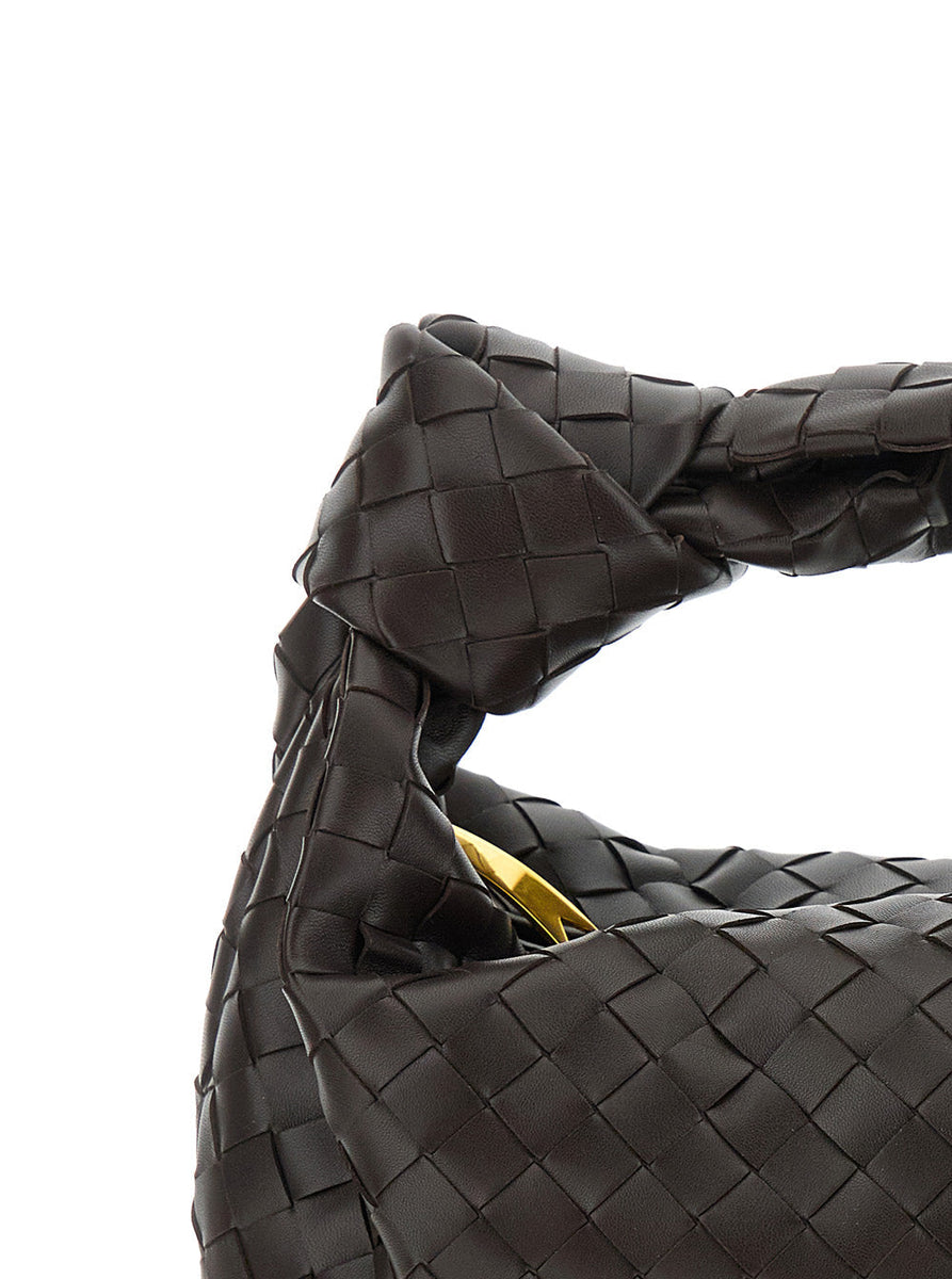Bottega Veneta Bags? Bottega Veneta Women 'Jodie' Brown Small Shoulder Bag With Knot Detail And Intrecciato Motif In Leather Woman Luxury Designer Leather Handbag