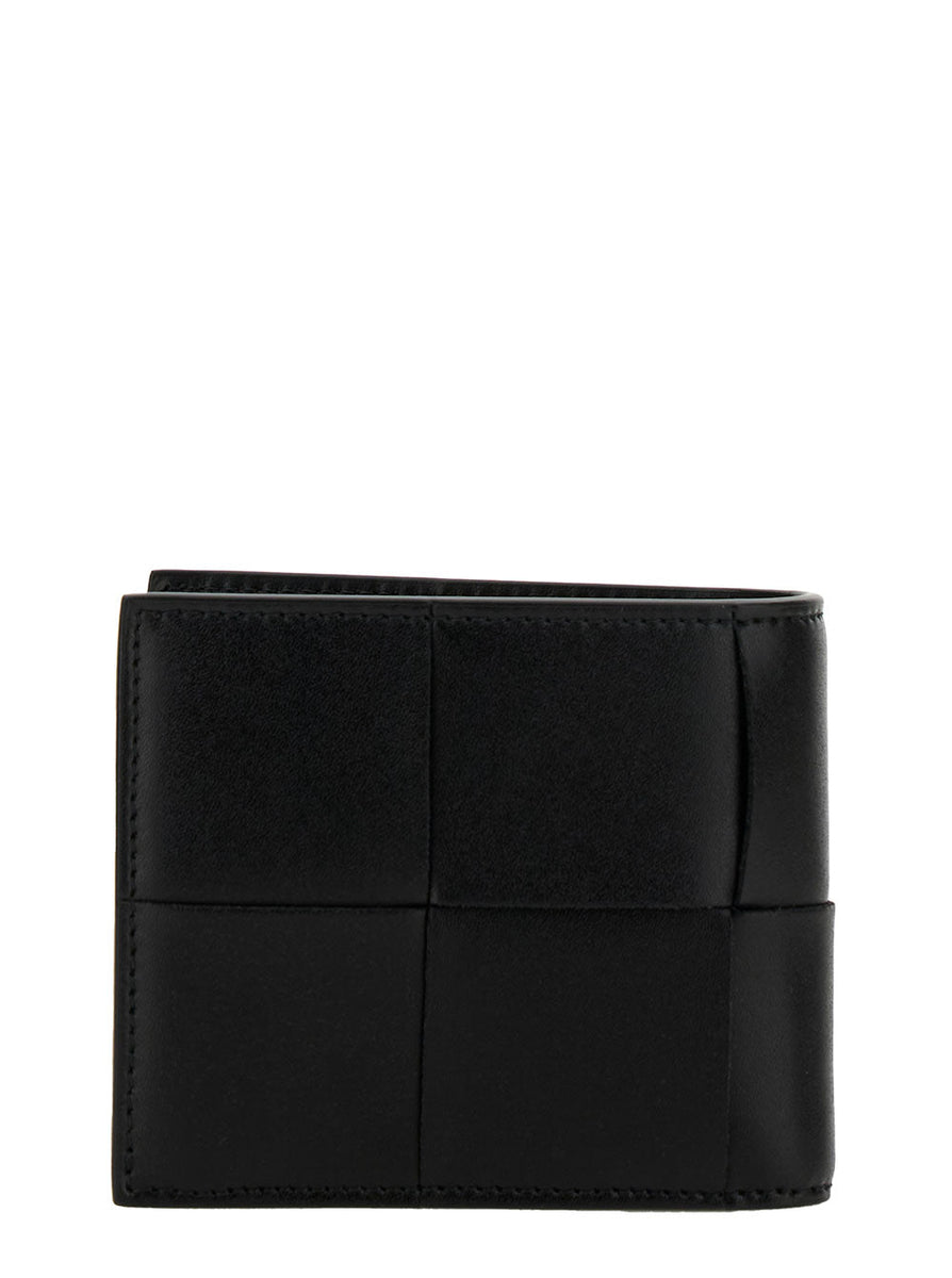 Bottega Veneta Wallets? Bottega Veneta Men 'Cassette' Black Bi-Fold Wallet With Intreccio Motif In Leather Man Compact Luxury Card Wallet