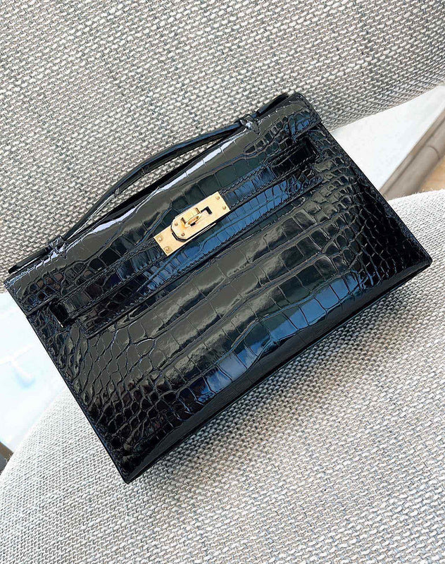 Side view of polished structured handbag