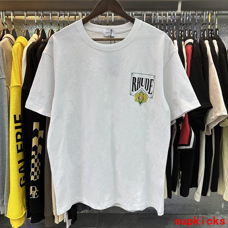 Side profile of Rhude luxury clothing with relaxed-fit cut