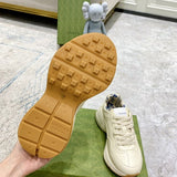 Side profile of Gucci two-tone sneakers breathable knit upper