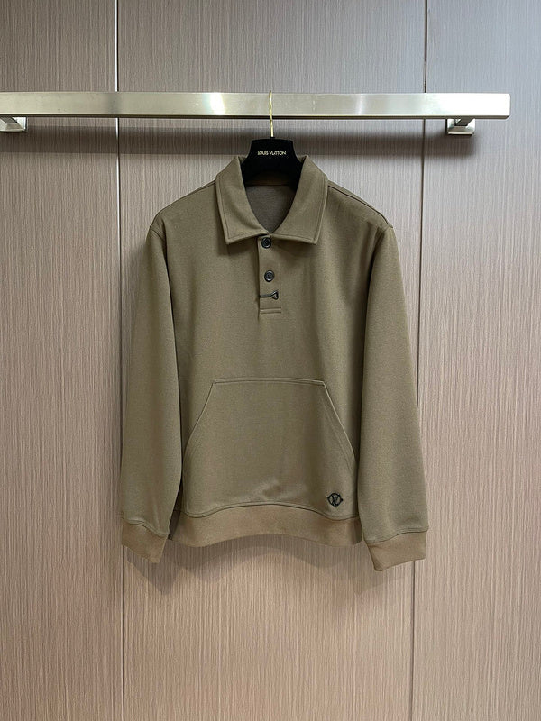 Back view of Louis Vuitton luxury clothing with signature branding