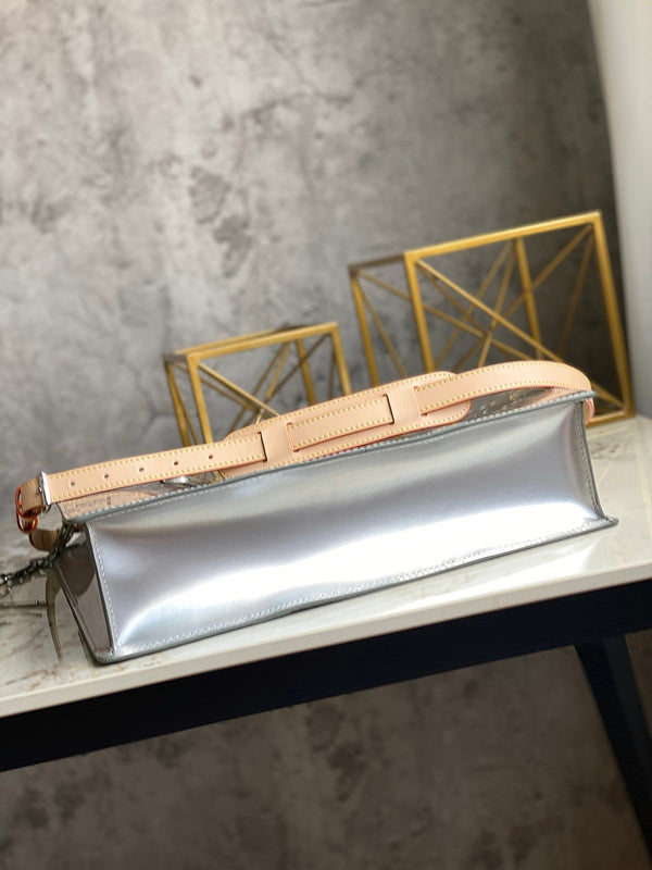 Back view of modern statement women's handbag – women's designer-style accessory