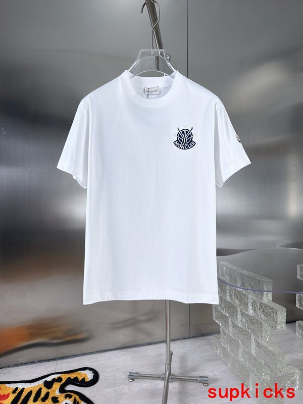 Front view of Moncler luxury clothing with signature branding