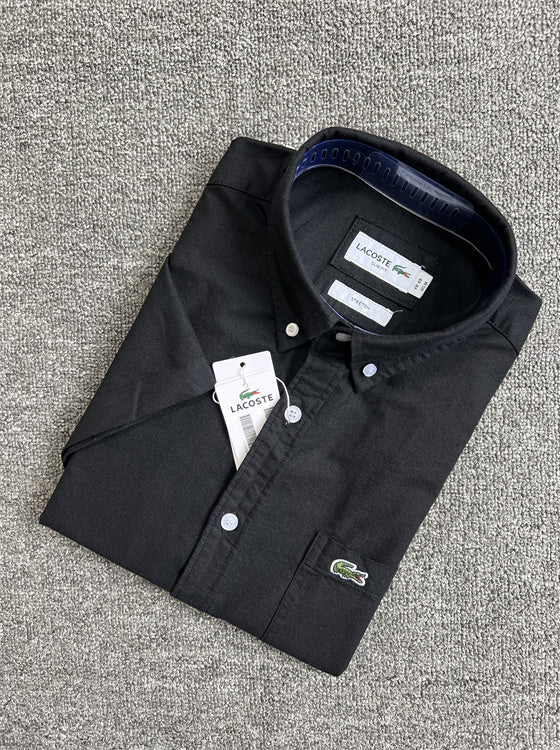 Front view of Lacoste luxury clothing with logo-detail design