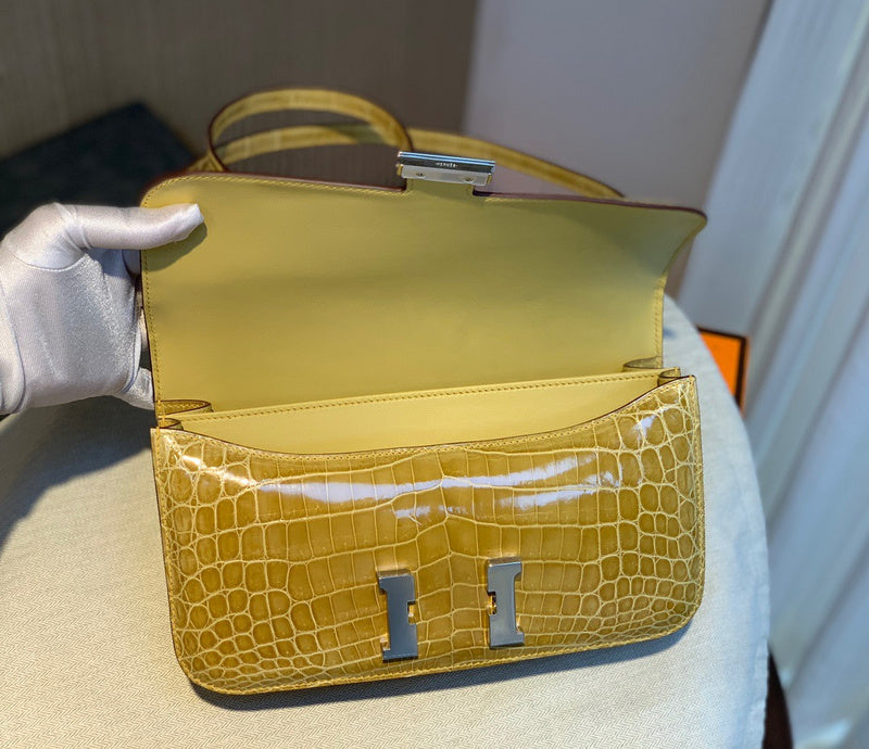 Side view of refined structured handbag