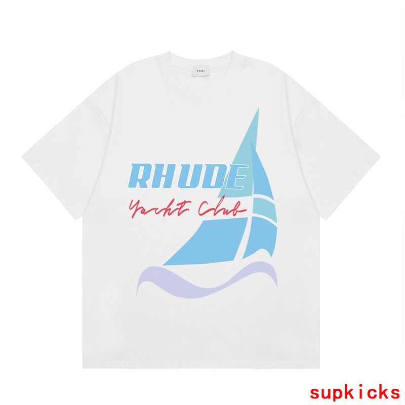 Side profile of Rhude luxury clothing with relaxed-fit cut