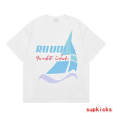 Side profile of Rhude luxury clothing with relaxed-fit cut