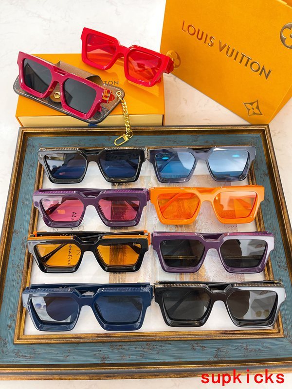 Close-up detail view of Louis Vuitton unisex sunglasses
