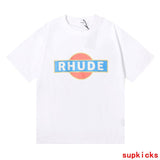 Side profile of Rhude luxury clothing with label-forward styling