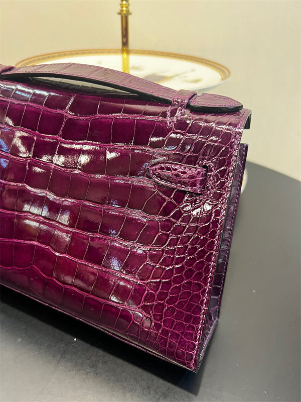 Side view of refined structured handbag