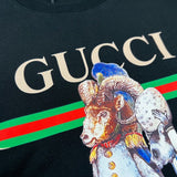 Back view of Gucci luxury clothing with signature branding