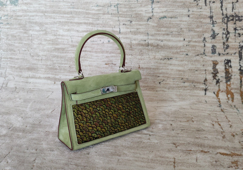 Side view of modern structured handbag