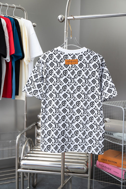 Side profile of Louis Vuitton cotton t-shirt with monogram-inspired silhouette