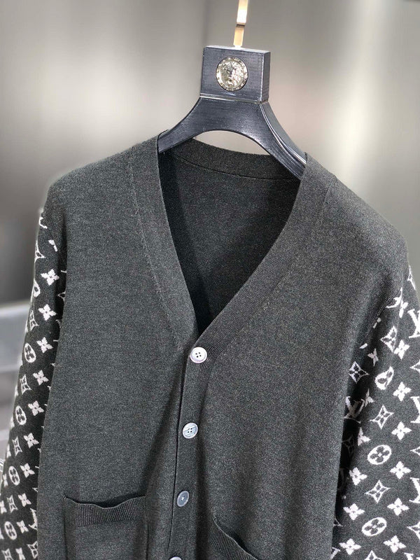 Back view of Louis Vuitton luxury clothing with signature branding