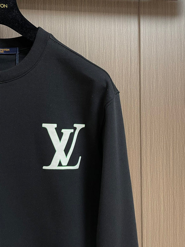 Full styled look of Louis Vuitton luxury clothing with logo-detail design