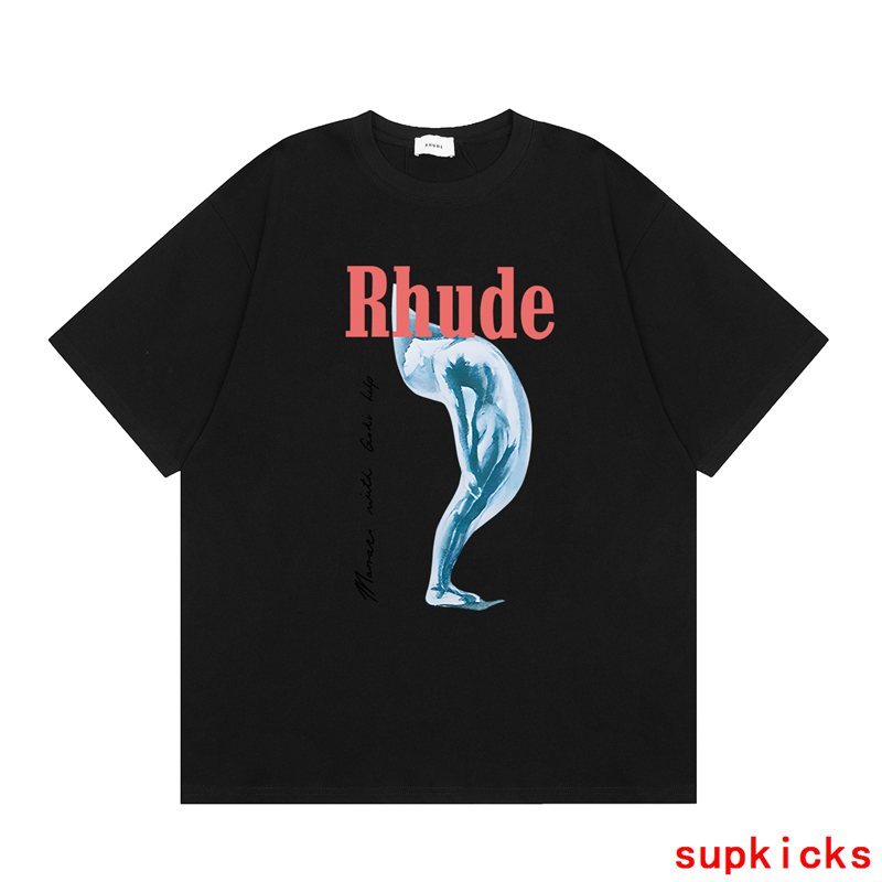 Side profile of Rhude luxury clothing with contemporary cut
