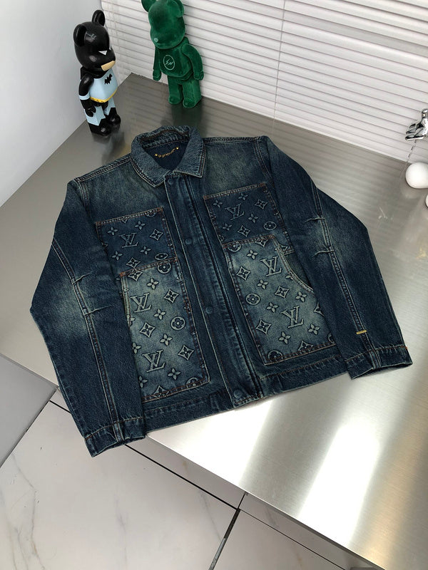 Front view of Louis Vuitton luxury clothing with monogram-inspired silhouette