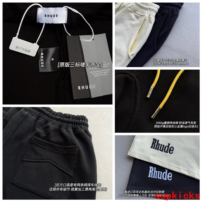 Close-up detail shot of Rhude luxury clothing with tailored silhouette