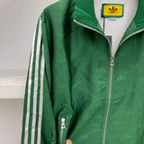 Close-up detail shot of Gucci luxury clothing with label-forward styling