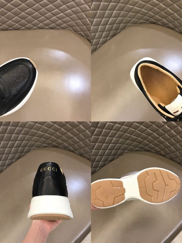 Side profile of Gucci all-black sneakers low-top design