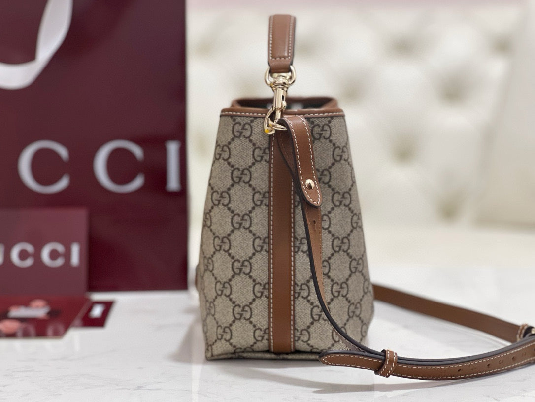 Gucci Emblem Mini Bucket Bag – luxury designer bucket bag at Bellvora