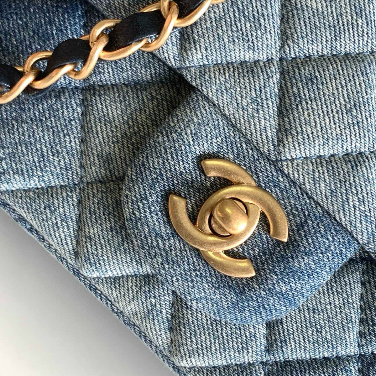 Front view of Chanel Classic Flap Denim Bag premium bag
