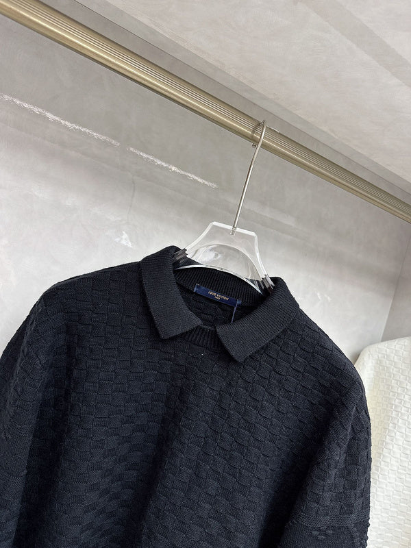 Flat lay presentation of Louis Vuitton luxury clothing with runway-inspired design
