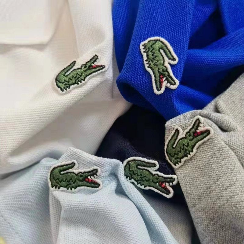 Side profile of Lacoste luxury clothing with signature branding