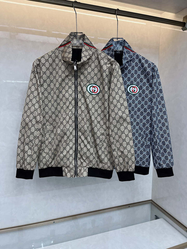 Close-up detail shot of Gucci luxury clothing with logo-detail design