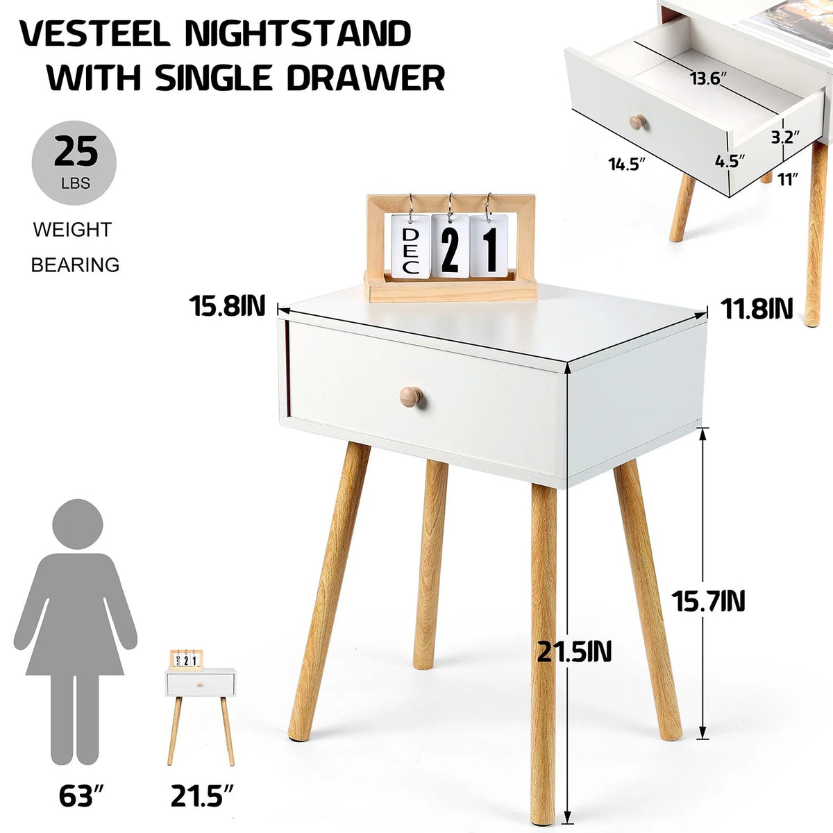 Nightstand, Modern End Table