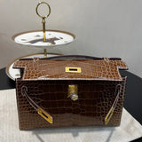 Side view of sleek structured handbag