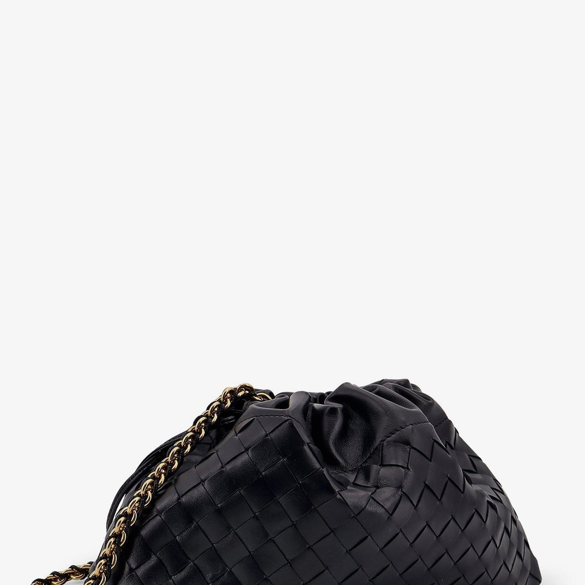 Close-up of Bottega Veneta pochettes hardware and fine stitching