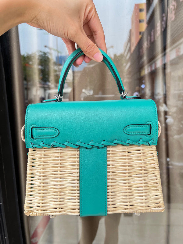 Side view of polished structured handbag