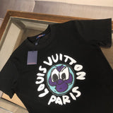 Close-up detail shot of Louis Vuitton cotton t-shirt with label-forward styling