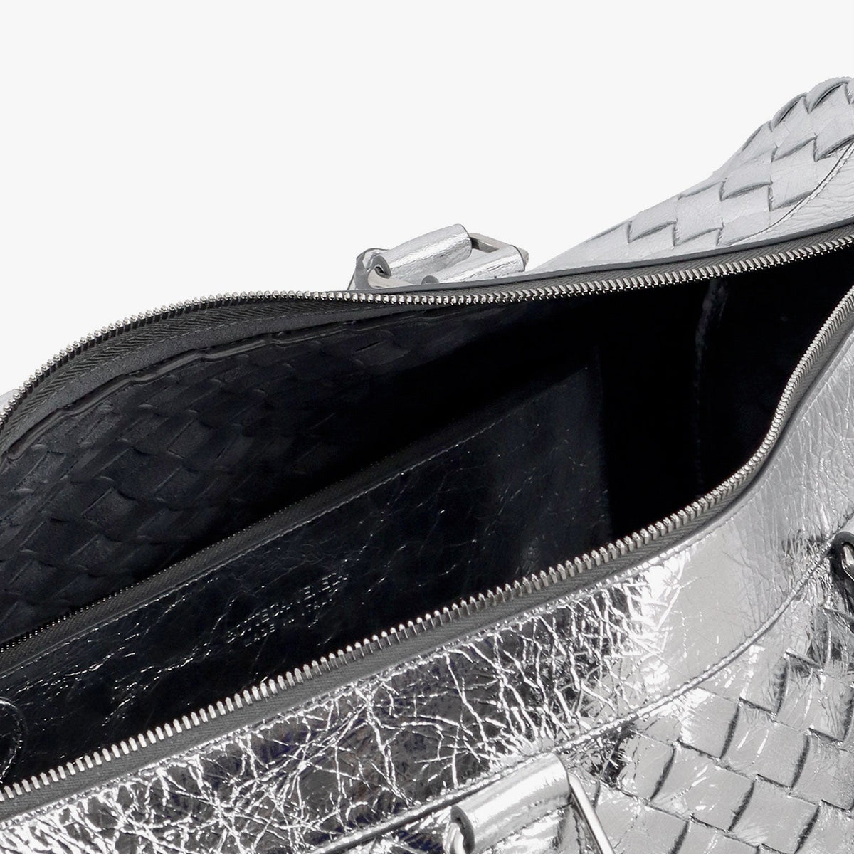 Bottega Veneta Bags? Bottega Veneta Men Silver Leather Duffle Bag With Intrecciato Motif Premium Designer Shoulder Bag